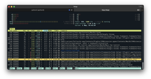 using htop to find odoo-bin process ID